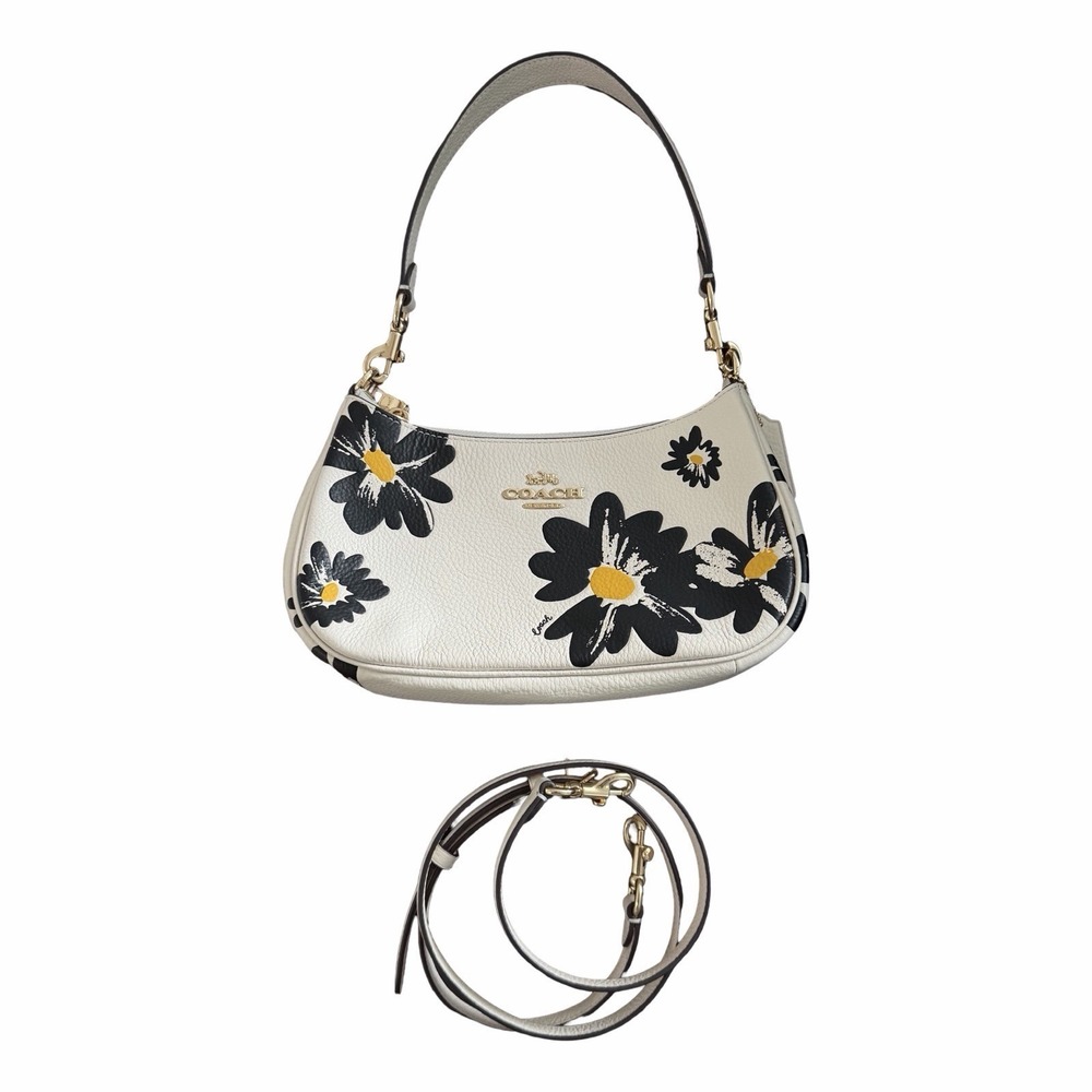 Coach Teri Pebble Leather Shoulder Crossbody Bag Floral Print Chalk Multi CZ587 - Picture 2 of 14